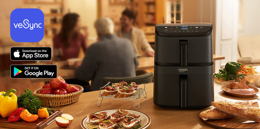 Air Fryer Frytkownica beztłuszczowa COSORI Turbo Tower CAF-DC121-AEUR Inspiracje w aplikacji VeSync przepisy dopasowanie posiłek
