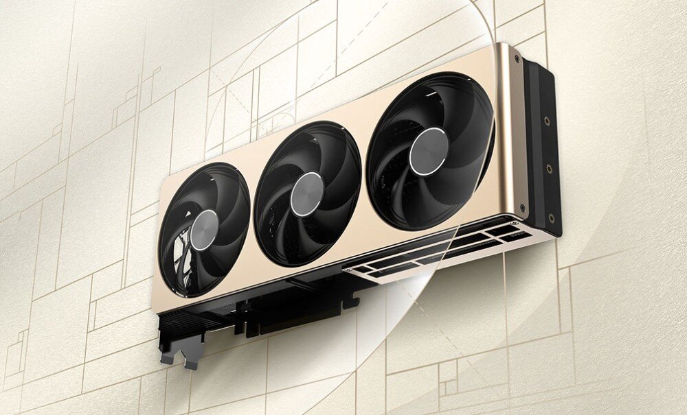 Karta graficzna MSI GeForce RTX 5070 Ti 16GB Inspire 3X OC 16GB Karta graficzna z trzema wentylatorami w jasnej obudowie, widoczna pod kątem, opis