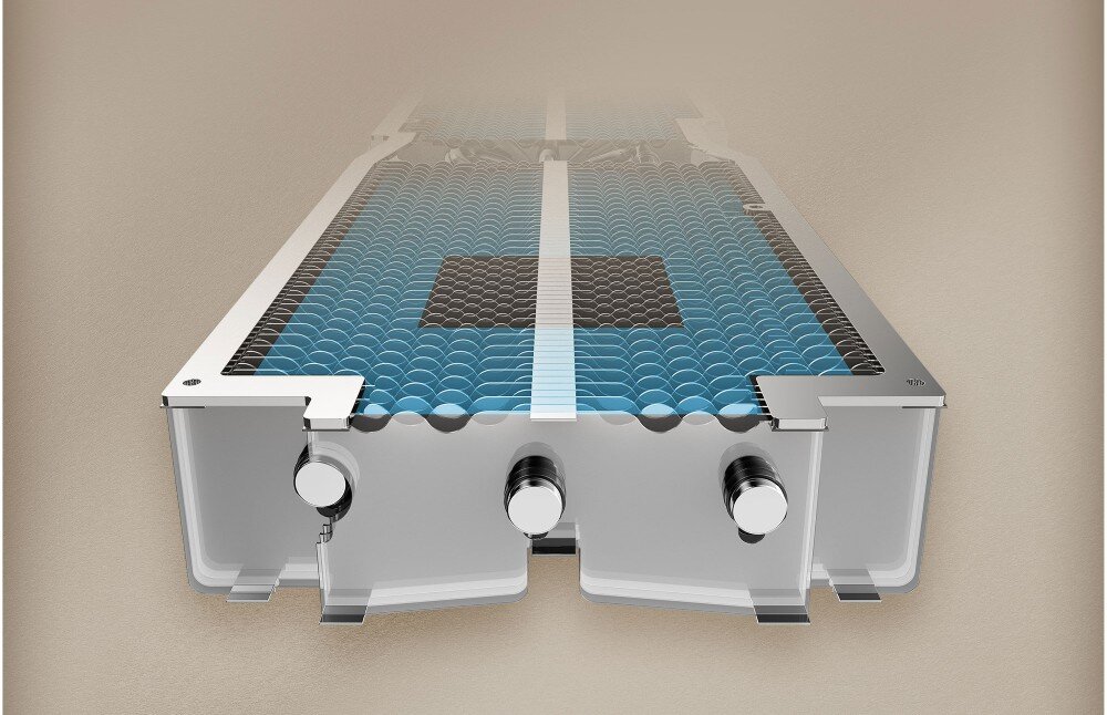 Karta graficzna MSI GeForce RTX 5070 Ti 16GB Inspire 3X OC 16GB Przekrój radiatora z widocznymi pofalowanymi żeberkami, żebra, wentylacja