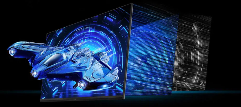 Monitor TCL 27G64 27 cali 2560x1440px 180Hz 1 ms [GTG] prezentacja zastosowanej technologii ciemne tło QD-Mini LED szczegółowy obraz wyraźny kontrast