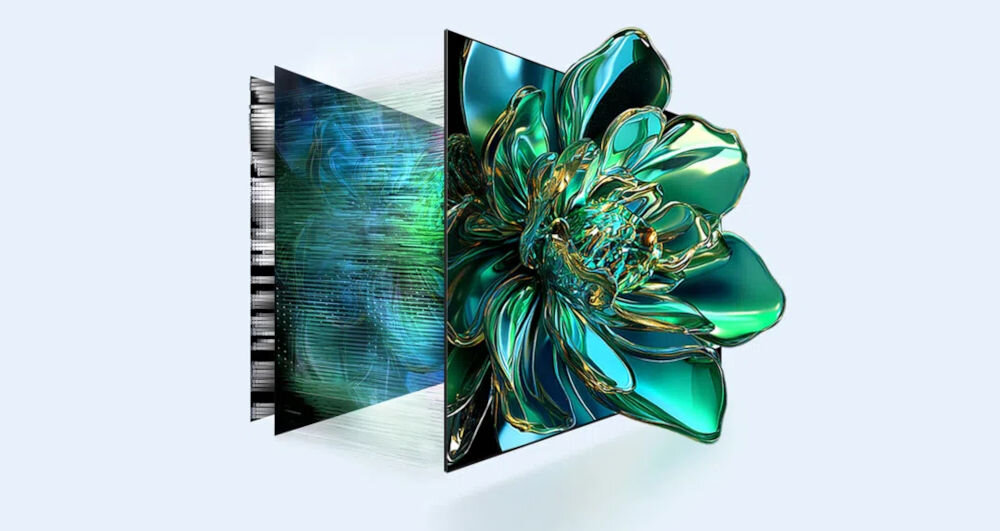 Monitor TCL 24G54 24 cali 1920x1080px 100Hz prezentacja zastosowanej technologii jednolite tło Mini LED łączy zalety ekranów LCD i OLED podświetlenie z 84 strefami lokalnego wygaszania sterowaie jasnością obrazu