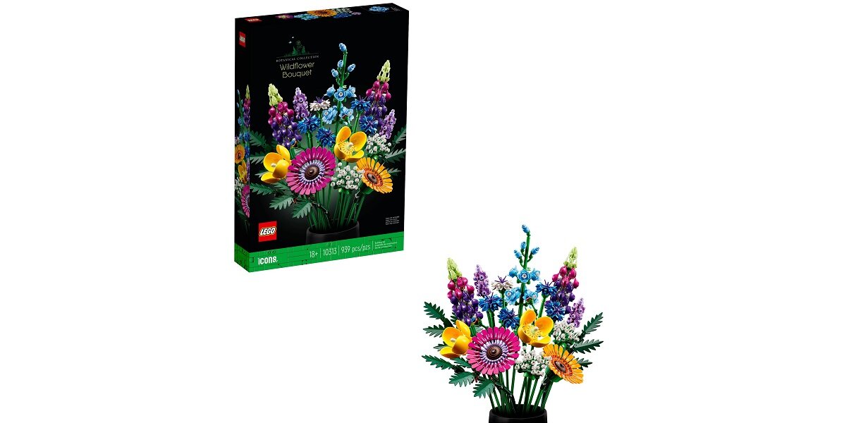 LEGO Icons Bukiet z polnych kwiatów 10313 kreatywność rozwój klocki jakość tradycja konstrukcja nauka wyobraźnia role jakość bezpieczeństwo wyobraźnia budowanie pasja hobby kwiaty pole kompozycja floryści florysta kwitnie wiosna chabry lawenda maki paproć gerbera ostóżka łubin wazon ozdoba rośliny botanika kolekcja aplikacja LEGO Builder łodygi wymiary szczegółowy