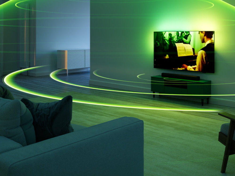 PHILIPS 43PUS7000 Technologia Dolby Atmos DTS:X trójwymiarową przestrzeń akustyczną - zilustrowanie dźwięku
