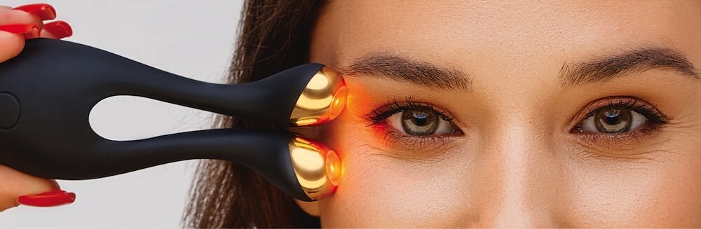 Urządzenie do liftingu twarzy DIFORO Amirta Czarno-złoty + kuferek na kosmetyki Bordowy produkcja kolagenu, jędrność, gładkość,redukcja zmarszczek