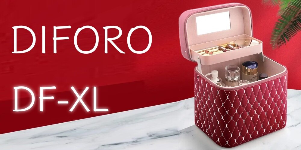 Urządzenie do liftingu twarzy DIFORO Amirta Czarno-złoty + kuferek na kosmetyki Bordowy kuferek kosmetyczny, praktyczne lusterko