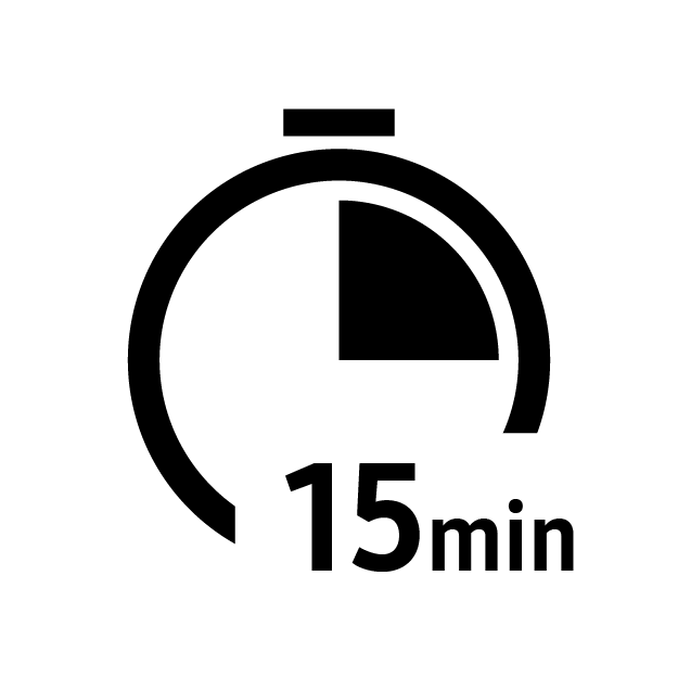 program szybki Czarny symbol zegara z zaznaczoną ćwiartką oraz tekstem \'15 min\' poniżej.