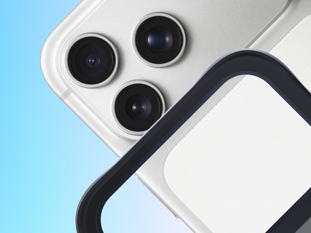 Etui 3MK Smoke Case Mag & Stand do Apple iPhone 17 Pro Max Czarny, treści, wideo, uszkodzenie, stand, na niebieskim tle etui wraz z smartfonem