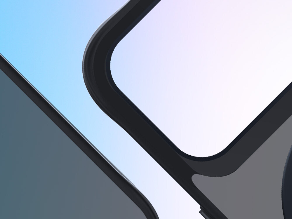 Etui 3MK Smoke Case Mag & Stand do Apple iPhone 17 Pro Czarny, Solidność, wytrzymałość, euti, ochrona, na niebieskim tle etui zbliżenie na rant etui