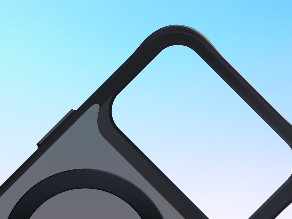 Etui 3MK Smoke Case Mag & Stand do Apple iPhone 17 Pro Czarny, dedykowana, ochrona, akcesoria, kompatybilność, na niebieskim tle etui wraz z smartfonem frontem