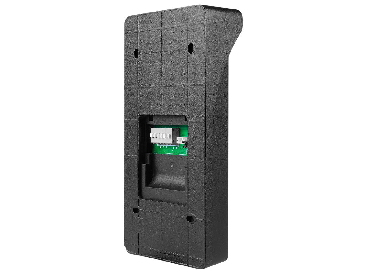 Wideodomofon EURA VDP-49A3-2TY Czarny, instalacja, przewody, monitor, montaż, Tył kasety zewnętrznej EURA z widocznym złączem montażowym.