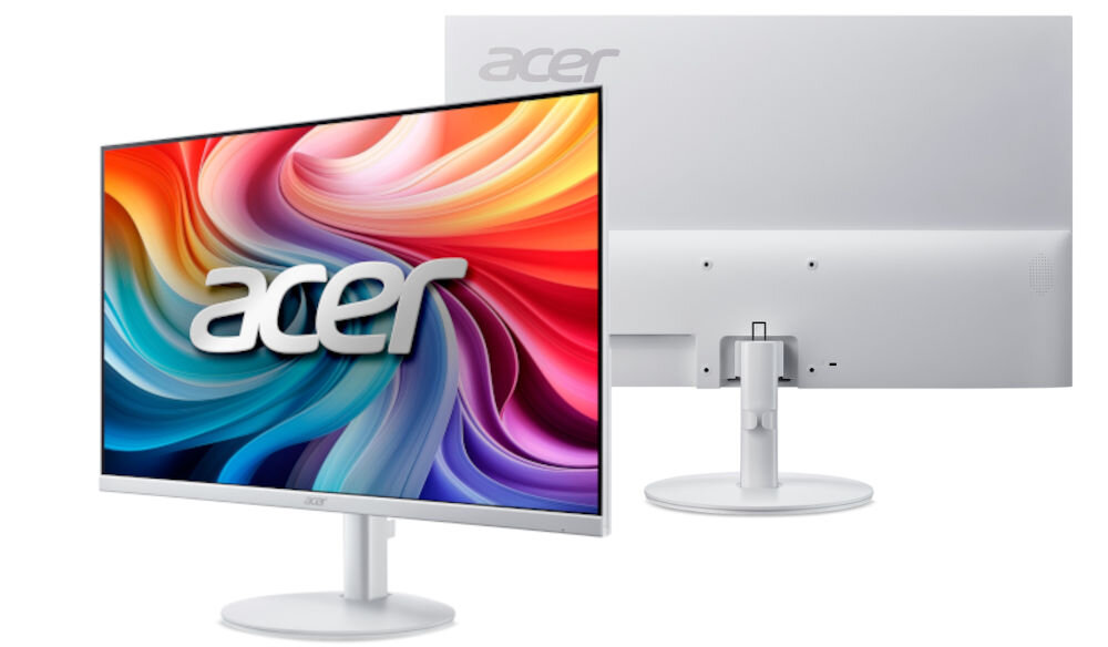 Monitor ACER SA273G0WI 27 cali 1920x1080px IPS 120Hz 1ms [VRB] prezentacja monitora od przodu i tyłu na białym tle