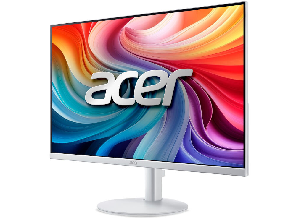 Monitor ACER SA273G0WI 27 cali 1920x1080px IPS 120Hz 1ms [VRB] prezentacja monitora od przodu pod kątem na białym tle Acer Flicker-Free z jednolitym podświetleniem ekranu eliminacja zjawiska migotania obrazu komfort patrzenia