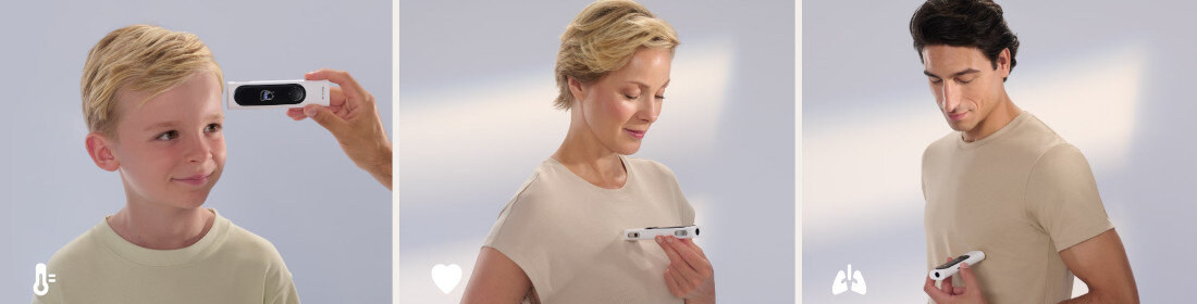 Urządzenie wielofunkcyjne WITHINGS Beamo Wsparcie lekarza czas rzeczywisty Czujnik temperatury HotSpot Gen2™ w kilka sekund tętnica skroniowa Funkcja wykrywa gorączkę zarówno u dzieci, jak i dorosłych