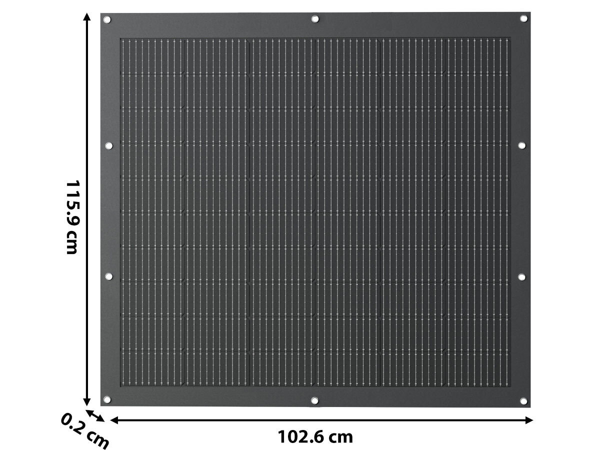 Panel fotowoltaiczny Sunman SMF200J 200W, ultracienki panel, złącza MC4, szybka instalacja, czarna warstwa, Widok pojedynczego panelu Sunman SMF200J 200W na białym tle, prezentacja od przodu.