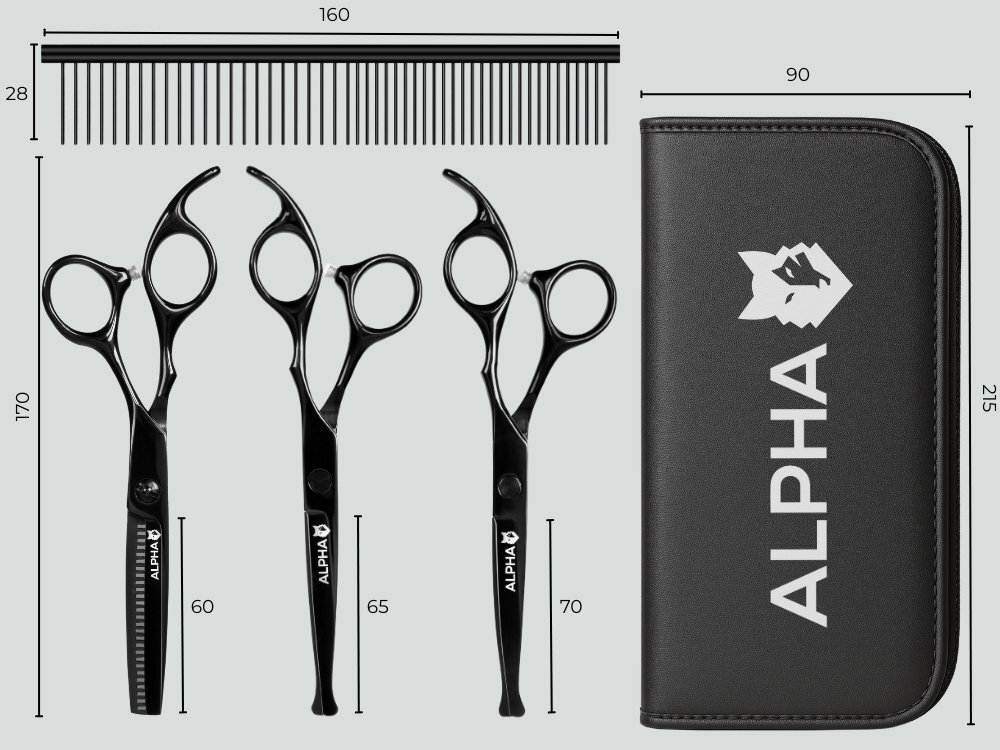 Zestaw do pielęgnacji sierści ALPHA DG-01 5 Bezpieczne przechowywanie czarnym etui zapinanym na zamek ochrona porządek akcesoria