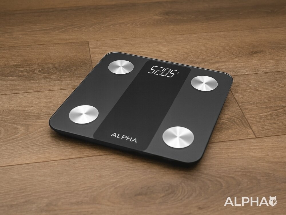 Waga łazienkowa ALPHA Smart Scale 3 Czarny szkło hartowane, łatwe czyszczenie, kompaktowe wymiary, automatyczne wyłączanie, dłuższa żywotność baterii