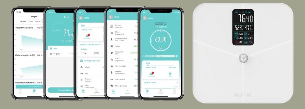 Waga łazienkowa ALPHA Smart Pro 2 wyświetlacz LED, 9 parametów, szybki podgląd danych, analiza parametrów