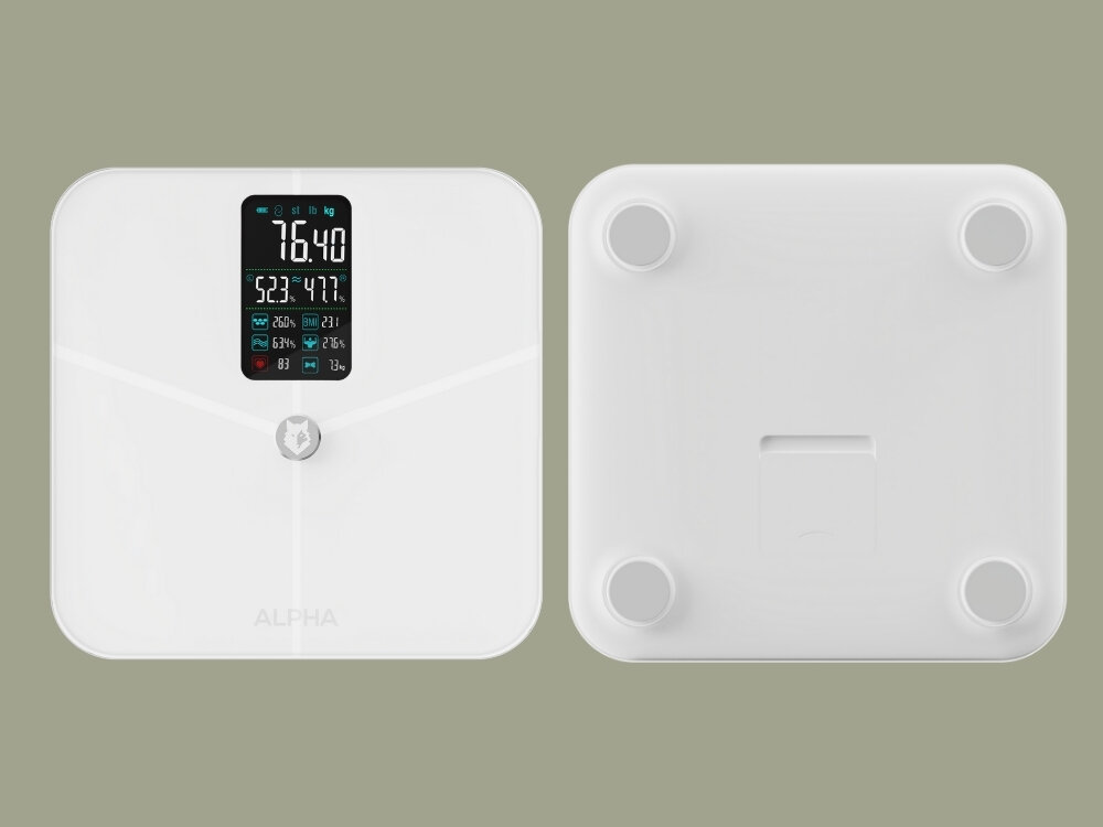 Waga łazienkowa ALPHA Smart Pro 2 wykonanie ze szkła hartowanego, antypoślizgowe stopki, zasilanie na baterie AAA, większa wygoda