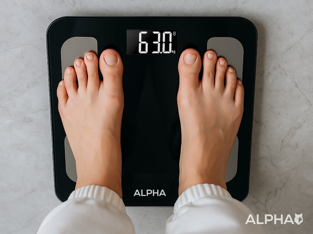 Waga łazienkowa ALPHA Smart Scale 2 szeroki zakres danych, praktyczne wskazówki, dopasowana do stylu życia, łatwa kontrola efektów