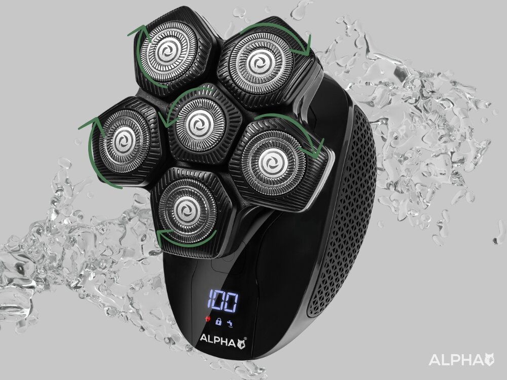 Golarka ALPHA TR8-Pro Na mokro i sucho wodoodporna konstrukcja, golenie na sucho i na mokro, łatwe utrzymanie higieny, dłuższa trwałość urządzenia