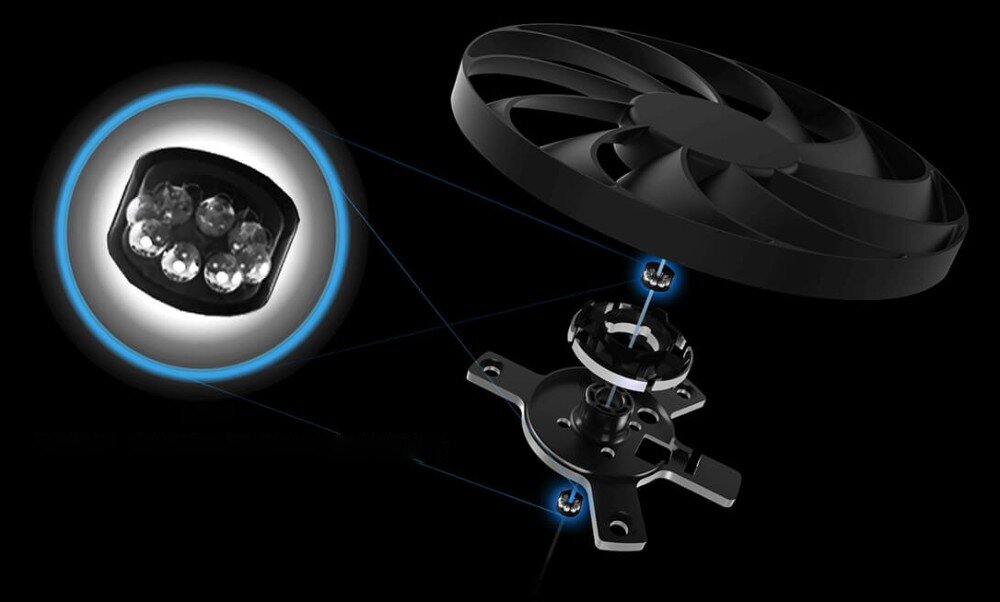 ASUS Prime GeForce RTX 5060 OC Edition 8GB Przezroczysty render rozłożonego wentylatora pokazujący podwójne łożysko kulkowe w centrum oraz konstrukcję łopatek i ramki montażowej