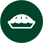 Ikona przedstawia biały symbol ciasta na zielonym okrągłym tle.