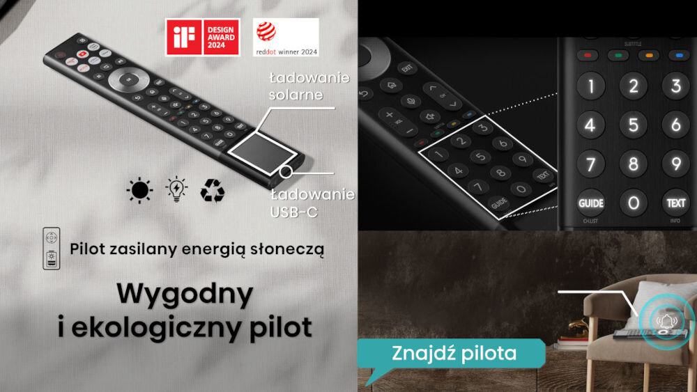 Telewizor HISENSE 75U7Q Pro - Ekologiczny pilot, ładowanie światłem dziennym, USB-C, pilot
