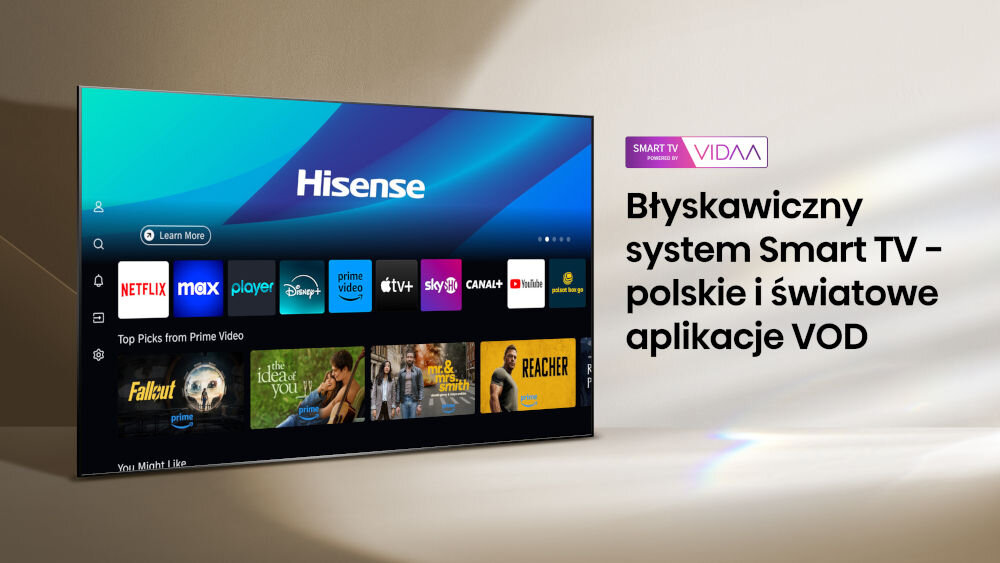 Telewizor HISENSE 43E7Q Pro - Smart TV w Twoim języku, telewizor pod skosem z włączonym systemem VIDAA