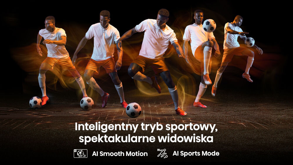 Telewizor HISENSE 43A6Q - Dynamiczna płynność scen, AI Smooth Motion, AI Sports Mode, MEMC, redukcji szumów 3D, osoba robiąca tricki z piłką