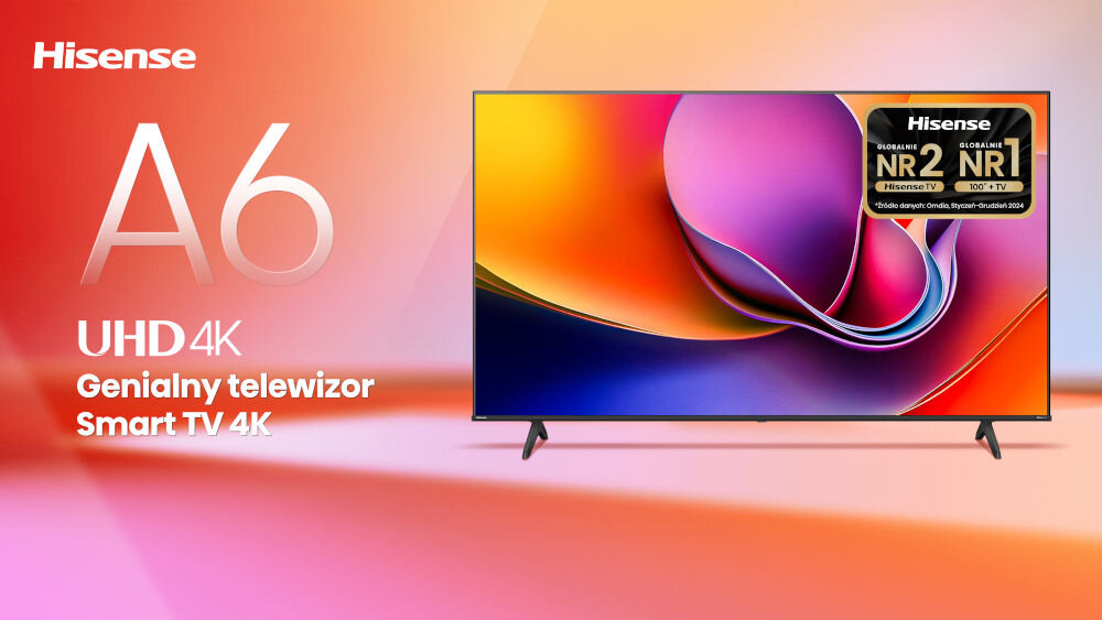Telewizor HISENSE 65A6Q - Domowe seanse jak w kinie, telewizor na kolorowym tle