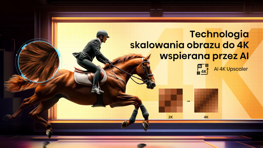 Telewizor HISENSE 65A6Q - Realistyczny obraz w 4K, AI 4K Upscaler, Dżokej jadący na koniu
