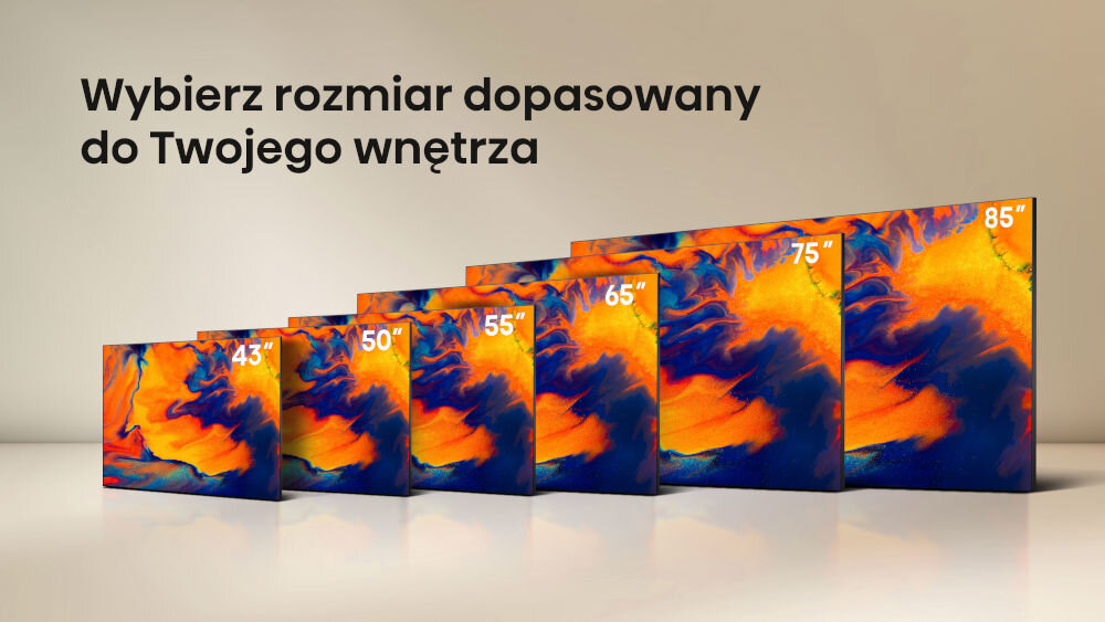 Telewizor HISENSE 65A6Q - Rozmiar dopasowany do wnętrza, różne wielkości telewizora serii A6