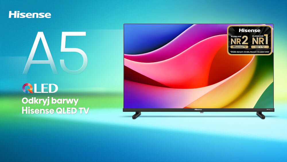 Telewizor HISENSE 40A5Q - Kinowa jakość w Twoim domu, telewizor na kolorowym tle