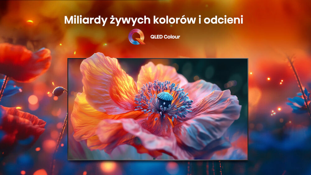 Telewizor HISENSE 50A7Q - Naturalne barwy i kontrast, QLED Quantum Dot, telewizor od frontu z wyświetlanym obrazem kwiata