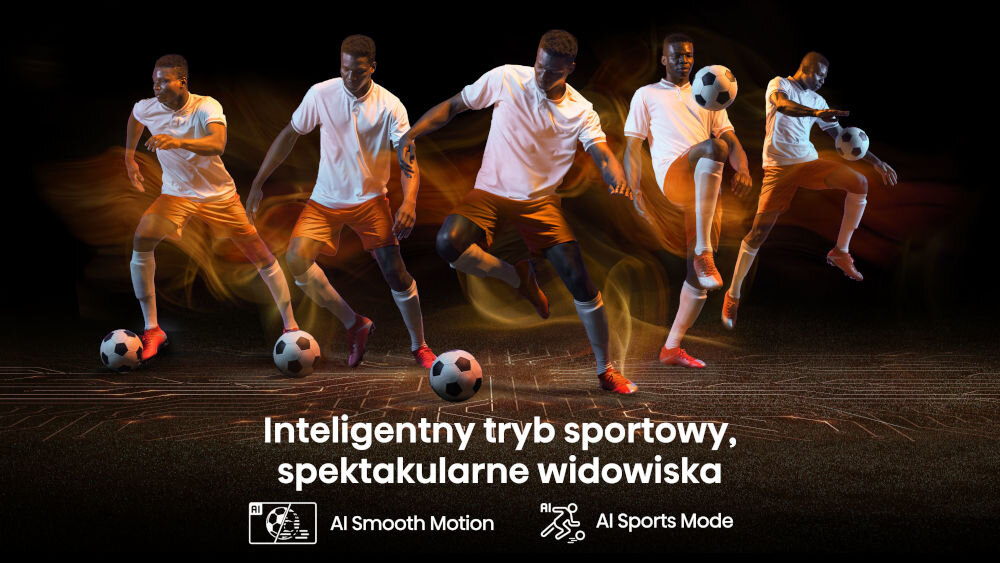 Telewizor HISENSE 55A7Q - Dynamiczna płynność scen, AI Smooth Motion, AI Sports Mode, MEMC, redukcji szumów 3D, osoba robiąca tricki z piłką
