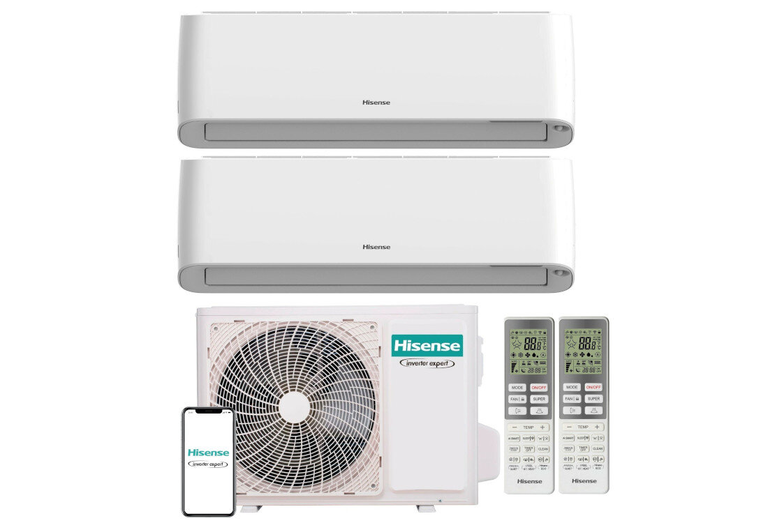 Klimatyzator Multisplit, Pompa ciepła powietrze - powietrze HISENSE Energy Pro + 2AMW42U4RGC (2 pomieszczenia) design tło prezentacja wizualizacja Chłodzenie i ogrzewanie