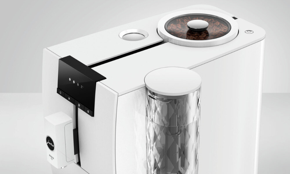 Ekspres JURA 4 Full Nordic White (EB) design wyglad prezentacja Minimalistyczny kształt latwa obsluga inspiracja wzor detale matowe panele