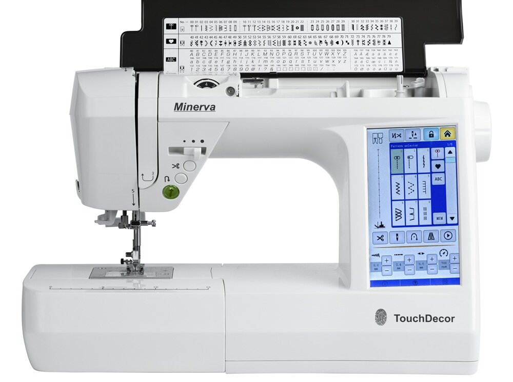 Maszyna do szycia MINERVA TouchDecor automatyczne nawlekanie nici, regulacja prędkości, obcinanie nici, szybsze i wygodne szycie, oszczędność energii