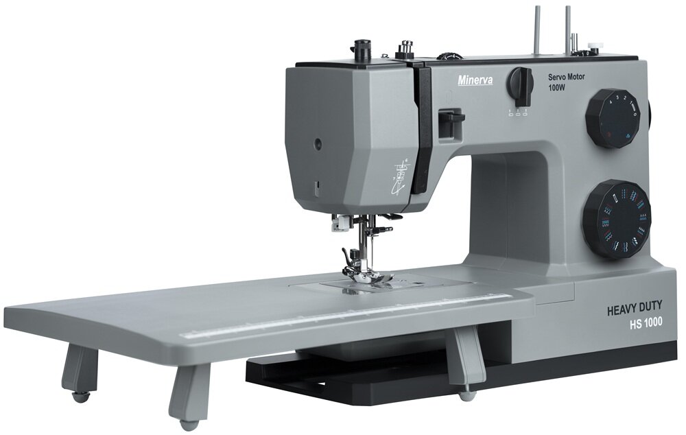 Maszyna do szycia MINERVA HS1000 Heavy Duty duzy stolik roboczy, do szycia narzut, matelowy blat, solidna, precyzyjna i wygodna praca