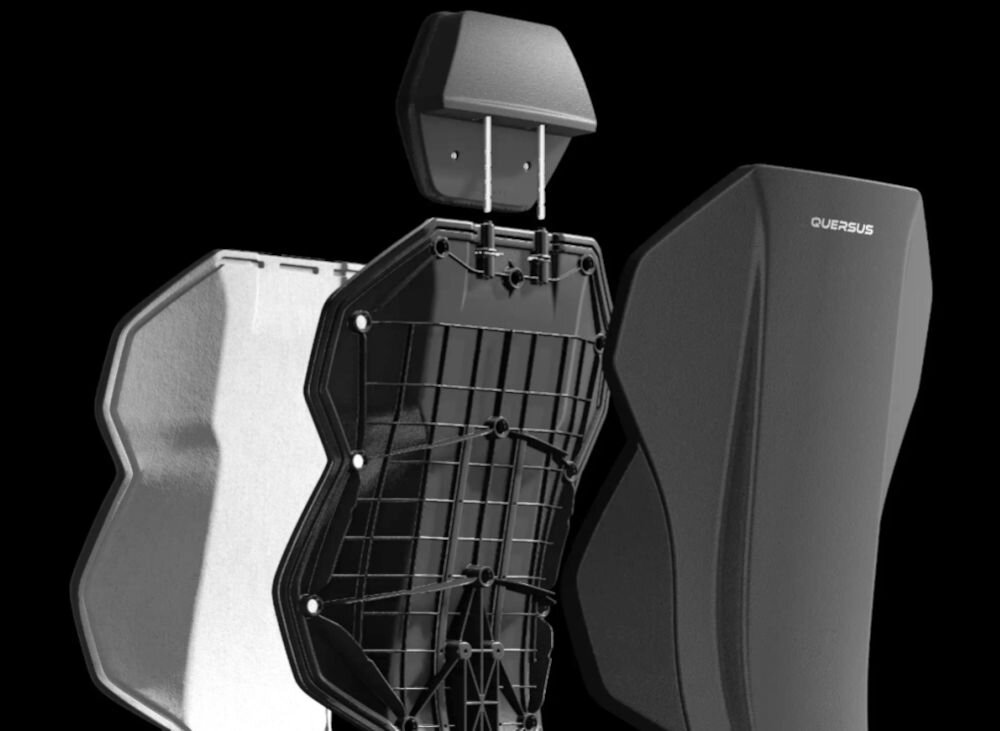 Fotel QUERSUS ICOS.1.2 Beżowo-czarny prezentacja budowy fotela na czarnym tle odporność na pęknięcia i złamania niska masa stabilność INTRACOSTAL™