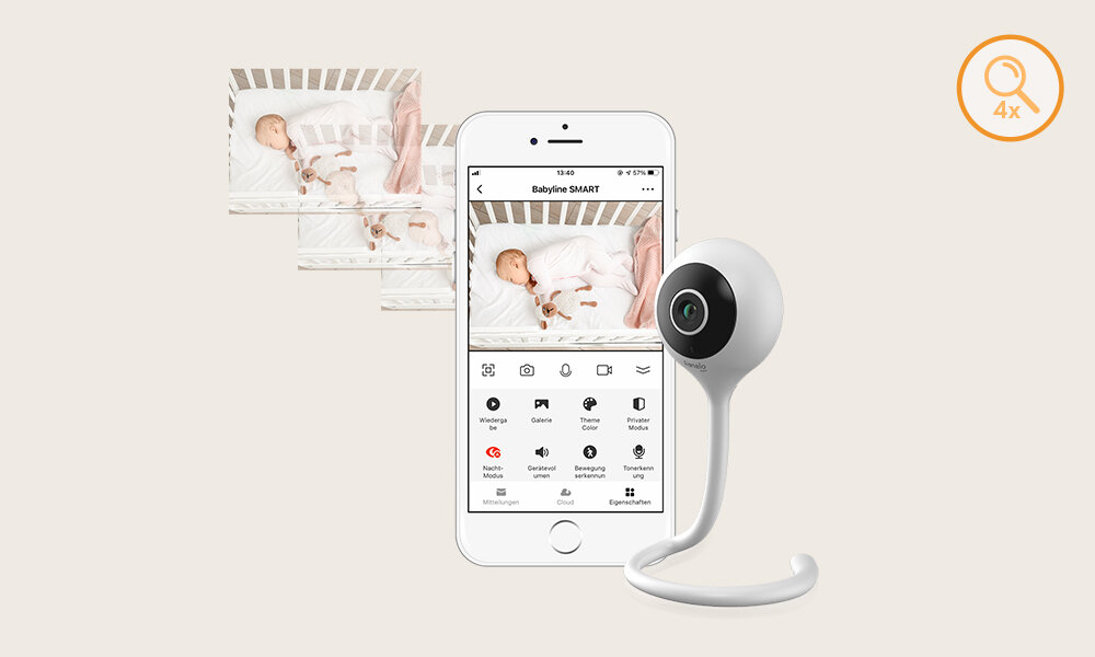 Niania elektroniczna LIONELO Babyline Smart wysoka jakość obraz kamera IP zakres widoczność 46 stopni w pionie 85 stopni w poziomie 4 krotny zoom śledzenie strefa ruchu