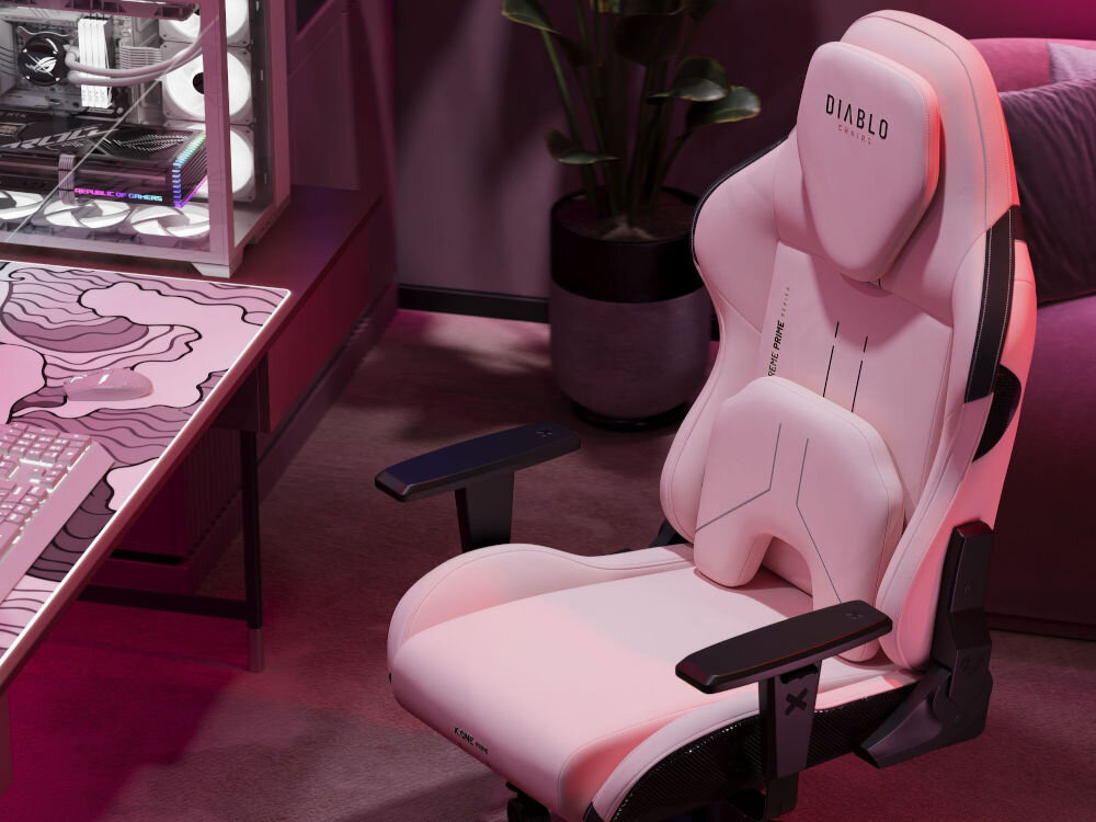 Fotel DIABLO CHAIRS X-One Prime Różowy prezentacja fotela na tle pokoju ergonomia estetyka dynamiczna konstrukcja detale