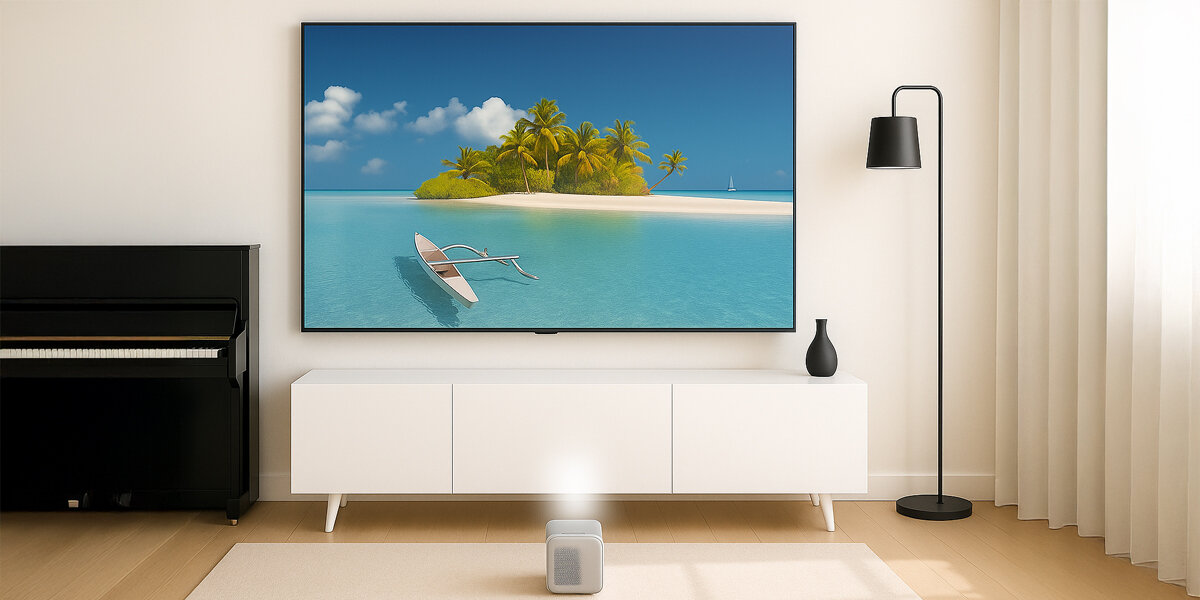 Ekran projekcyjny HP GATS FS90R mobilny kompaktowy przenośny ekran, ekran projekcyjny zawieszony na ścianie w pomieszczeniu