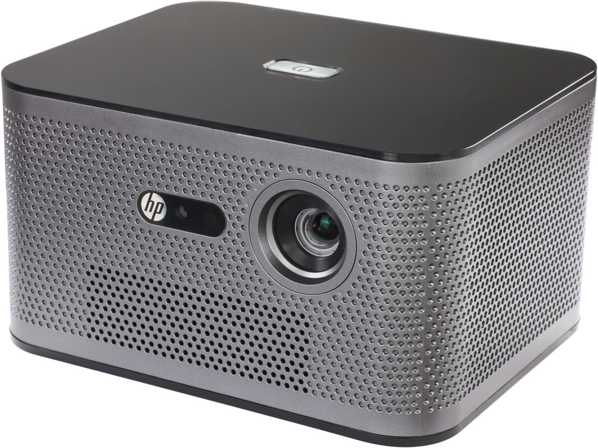 Projektor HP MP2000 Pro - Szybkość i płynność działania, Procesor Amlogic T972, grafika G31 MP2, 2 GB RAM i 16 GB pamięci wewnętrznej, projektor po skosie na białym tle