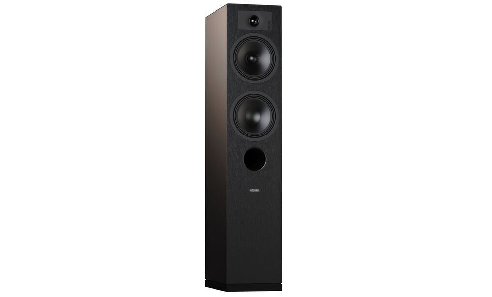 Zestaw stereo YAMAHA RX-V4A + INDIANA LINE Tesi 5 + Tesi 7 + Tesi 2, kolumny przednie Tesi 5, Bass-reflex, 38 Hz-22 kHz, 91 dB, kolumna po skosie na białym tle