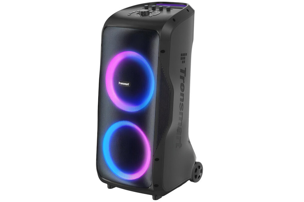 Power Audio TRONSMART Halo 300 aplikacja Tronsmart EQ korektor światła personalizacja, power audio po skosie na białym tle