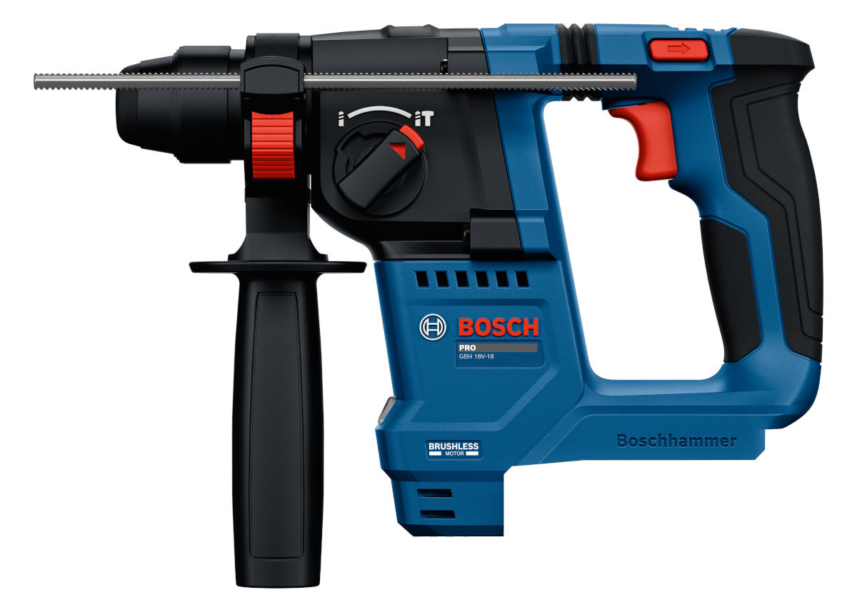 BOSCH Professional GBH 18V-18 0611927001 KickBack Control urządzeniami bez tej funkcji - Mężczyzna wierci otwór w drewnie, korzystając z akumulatorowego młota udarowo-obrotowego