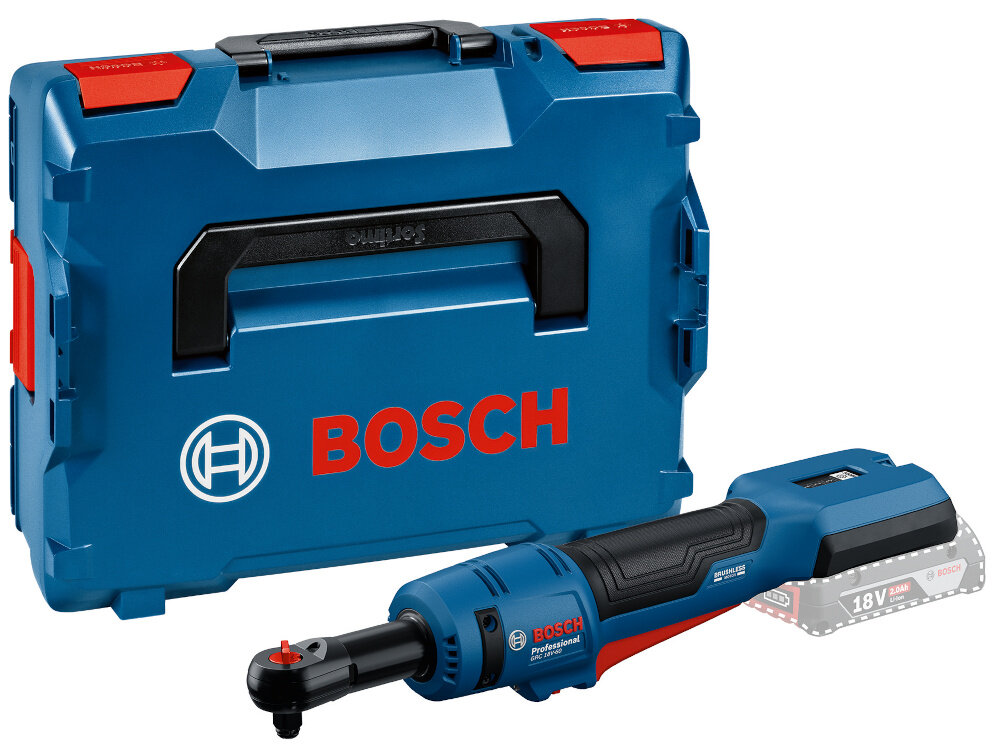 Klucz akumulatorowy grzechotka BOSCH GRC 18V-60 06019N8001 zestaw na białym tle w zestawie klucz walizka dokumentacja