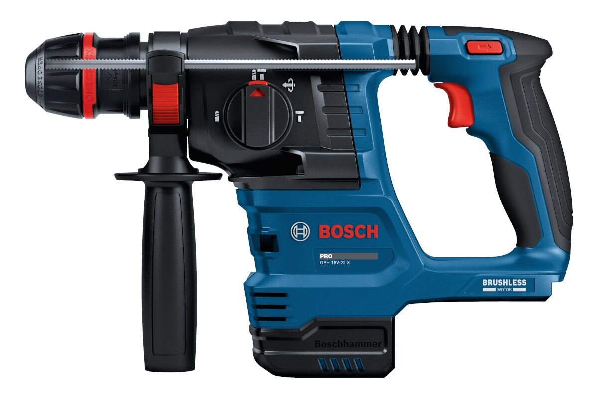 BOSCH GBH 18V-22 X KickBack Control urządzeniami bez tej funkcji - młot udarowo-obrotowy na białym tle od boku