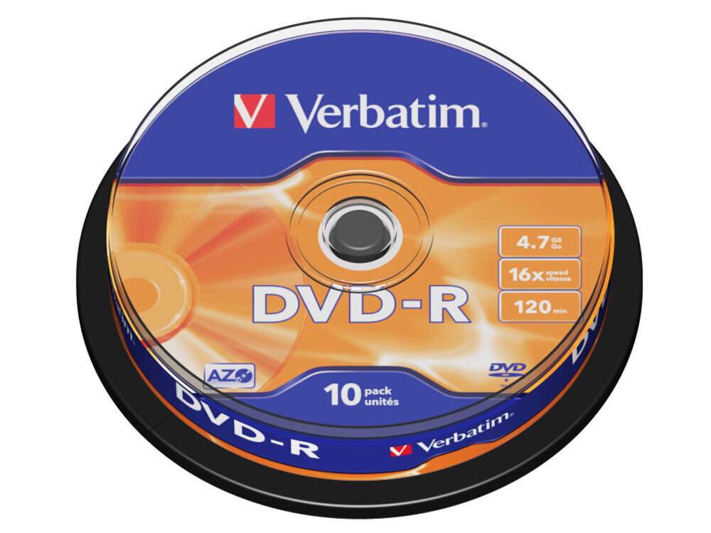 Płyta VERBATIM DVD-R, 4.7 GB, 16x (10 szt.)
                płyta w opakowaniu płyty optyczne odporność na kurz wilgoć zmiany temperatury technologia azo